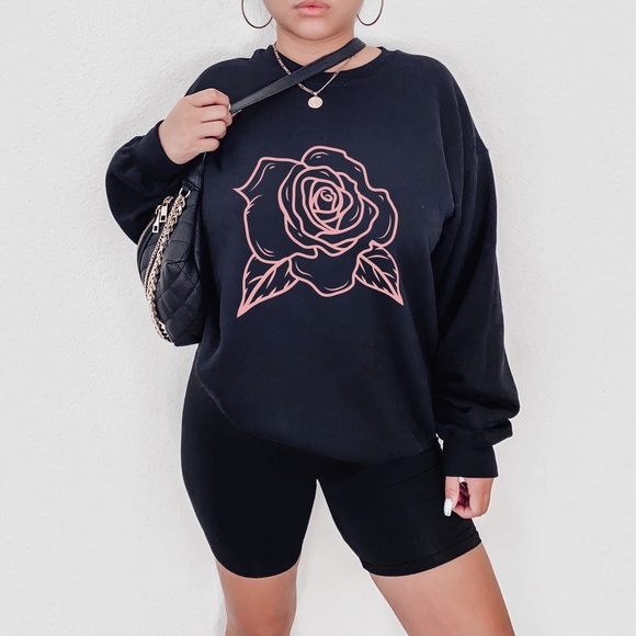 Graphic Design “Rose” Crew Neck Long Sleeve Sweatshirt - Picture 1 of 3